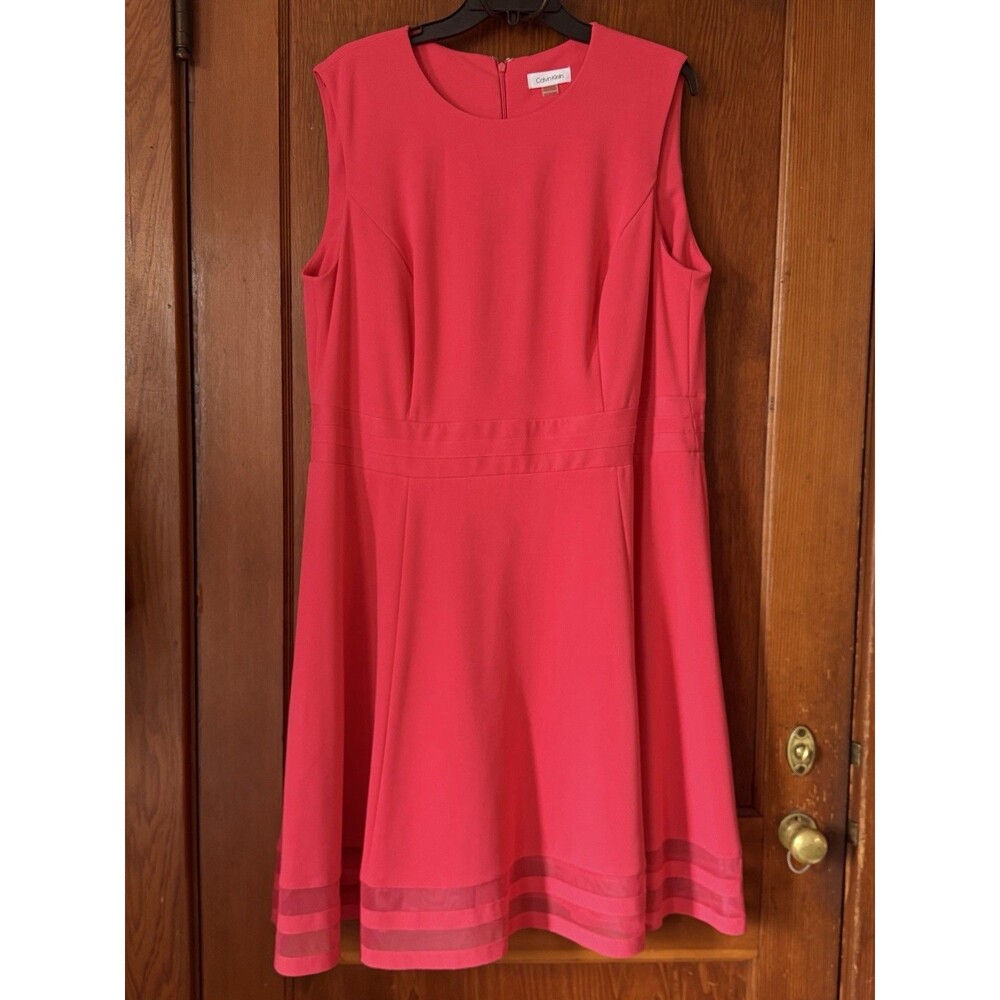 Calvin Klein Pink Sleeveless Fit & Flare Knee Length Dress with Sheer Trim